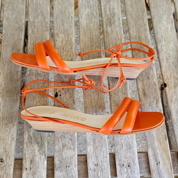 NIB JOAN & DAVID Orange Leather Ankle Wrap Wedge Sandals Shoes 6.5 M - Picture 3 of 4